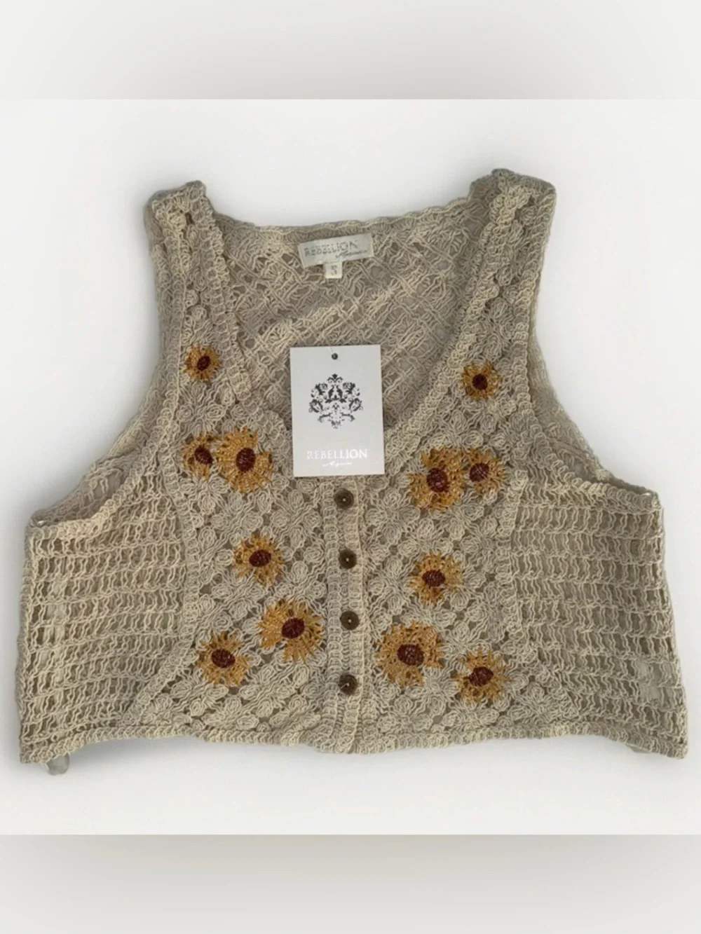 Rebellion Again Women Size S Vest Knit Embroidered Floral Cotton New Sleeveless - Picture 1 of 8